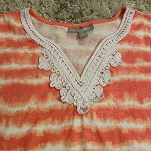 Woman Within Tie Dye Stripe V Neck Tunic‎ Plus Size 3X Orange